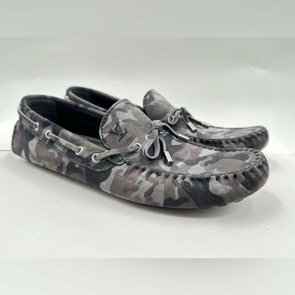 Louis Vuitton Gray Suede Camo Pattern Arizona Loafers Size 10.5 LV/11.5 USA - Picture 3 of 13